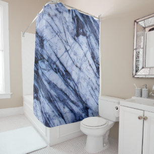 Blue & White Marble Swirl Modern Chic Shower Curtain