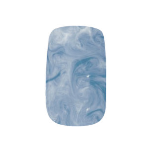 Blue White Marble Swirl Nail Art