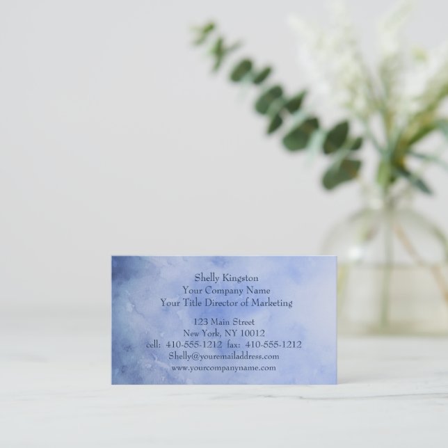  Blue White Marble Swirl Watercolor Business Card (Standing Front)
