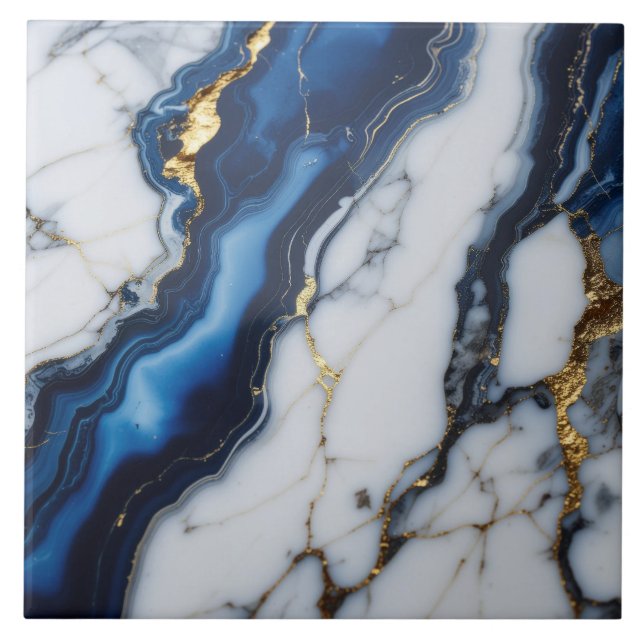 blue white marble texture gold texture pattern lux ceramic tile (Front)
