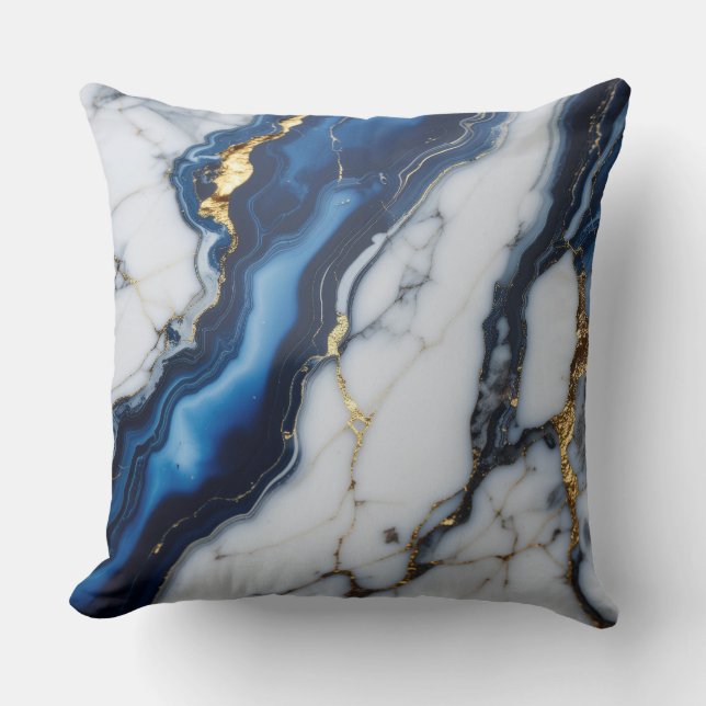 blue white marble texture gold texture pattern lux throw pillow (Front)