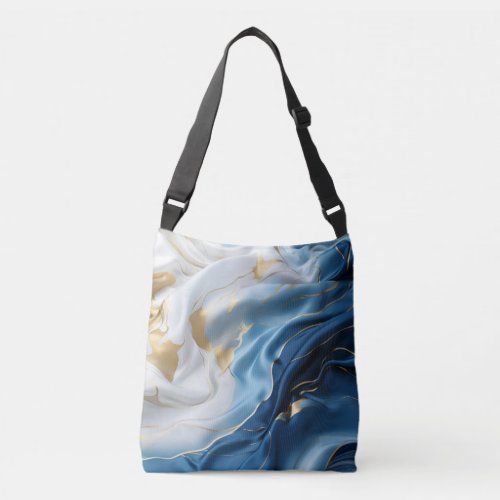Blue White Marble with Gold Silk Look Crossbody Bag