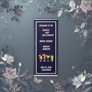 blue & white margs and matrimony bridal shower  retractable banner