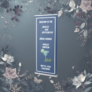 blue & white margs and matrimony bridal shower  retractable banner