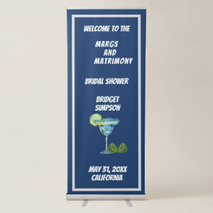 blue & white margs and matrimony bridal shower  retractable banner
