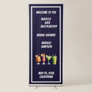 blue & white margs and matrimony bridal shower retractable banner