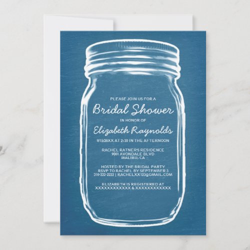 Blue &amp; White Mason Jar Bridal Shower Invitations