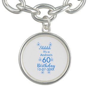 Blue white mauve shhhh 60th birthday floral name bracelet