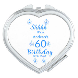 Blue white mauve shhhh 60th birthday floral name compact mirror
