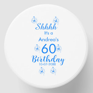Blue white mauve shhhh 60th birthday floral name mini candle favors