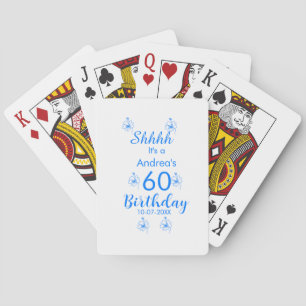 Blue white mauve shhhh 60th birthday floral name poker cards