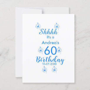 Blue white mauve shhhh 60th birthday floral name postcard