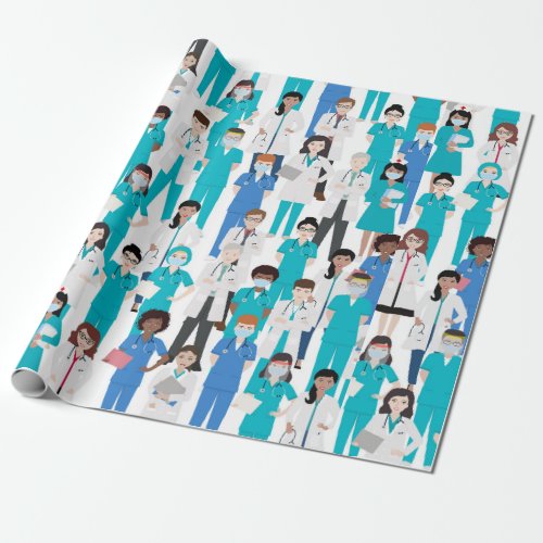 Blue White Medical Personnel Wrapping Paper