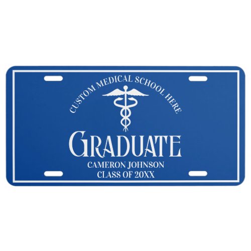 Blue White Medical School Graduate Custom License Plate