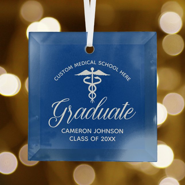 Blue White Medical School Graduation Gift Glass Ornament (Creator Uploaded)