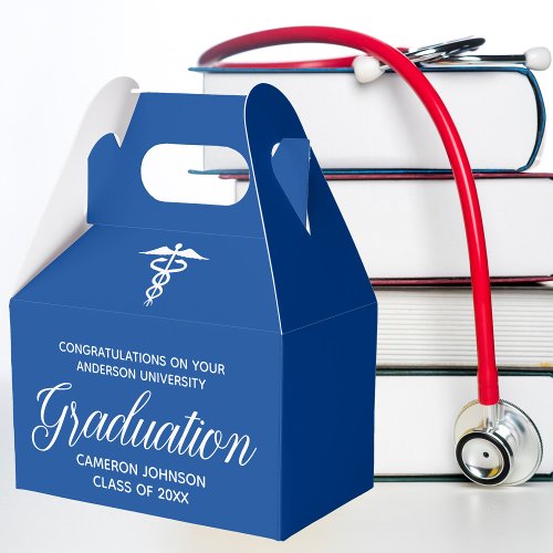 Blue White Medical School Graduation Party Favor Boxes
