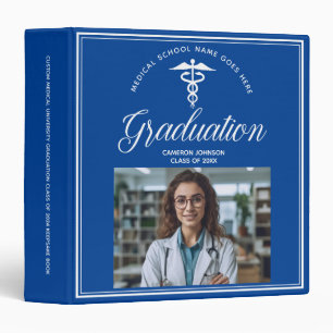 Blue White Medical School Graduation Photo Album 3 Ring Binder