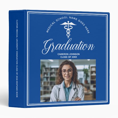 Blue White Medical School Graduation Photo Album 3 Ring Binder