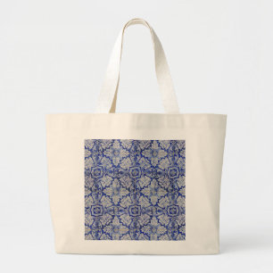 Blue & White Mediterranean Floral Pattern Large Tote Bag