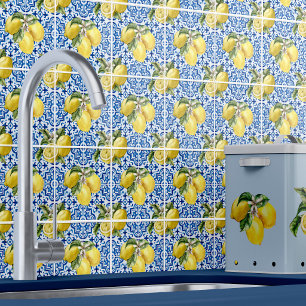 Blue White Mediterranean Lemon Pattern Ceramic Tile