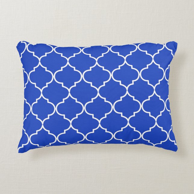 Blue & White Mediterranean Moroccan Pattern Accent Pillow (Front)