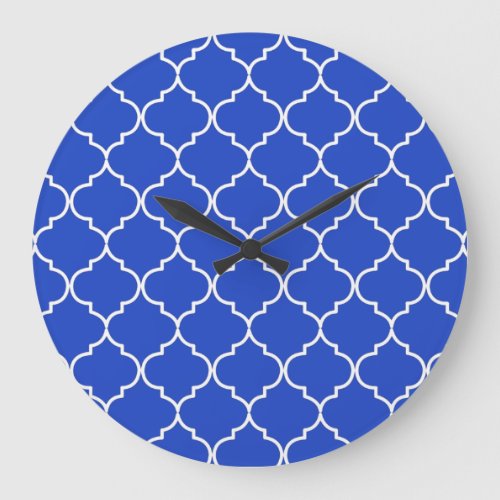 Blue  White Mediterranean Moroccan Pattern  Large Clock