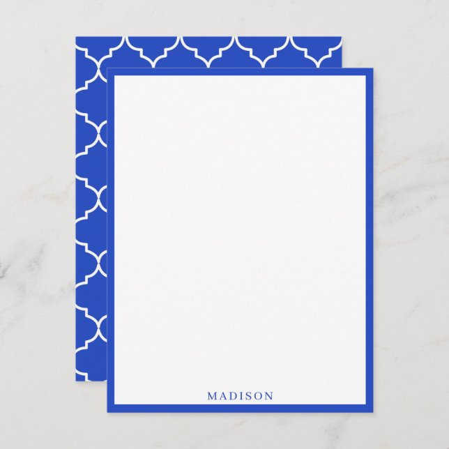 Blue & White Mediterranean Moroccan Pattern Note Card (Front/Back)