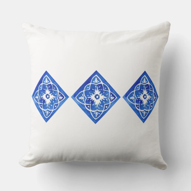 Blue & White Mediterranean Tile Large Outdoor Outdoor Pillow (Front)