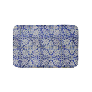 Blue & White Mediterranean Vintage Floral Pattern Bath Mat