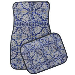 Blue & White Mediterranean Vintage Floral Pattern Car Floor Mat