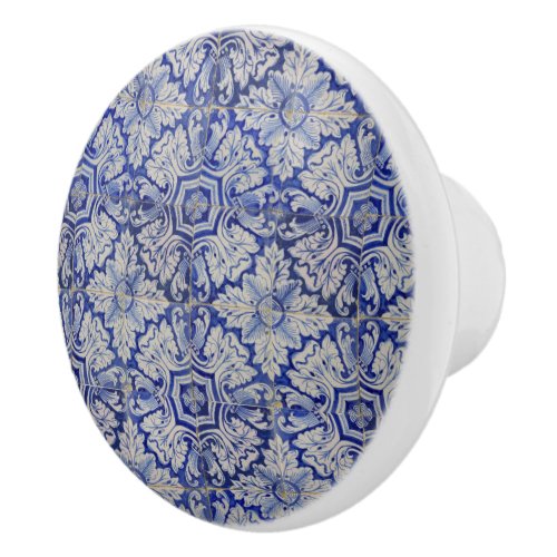 Blue  White Mediterranean Vintage Floral Pattern Ceramic Knob