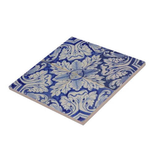 Blue  White Mediterranean Vintage Floral Pattern  Ceramic Tile