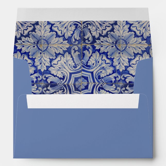 Blue & White Mediterranean Vintage Floral Pattern Envelope (Back (Bottom))