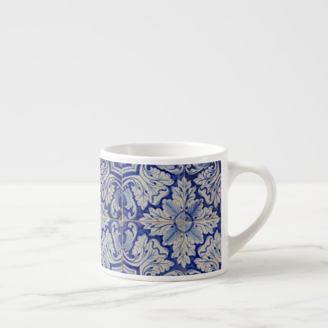 Blue & White Mediterranean Vintage Floral Pattern Espresso Cup (Right)