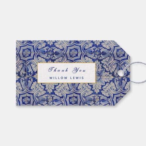 Blue  White Mediterranean Vintage Floral Pattern Gift Tags