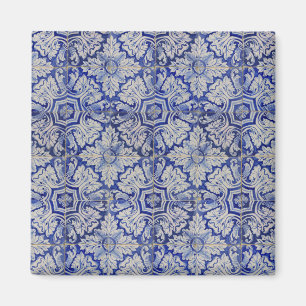 Blue & White Mediterranean Vintage Floral Pattern Magnet