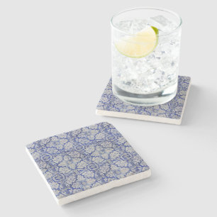 Blue & White Mediterranean Vintage Floral Pattern Stone Coaster