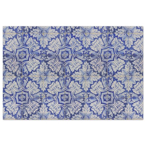 Blue  White Mediterranean Vintage Floral Pattern Tissue Paper