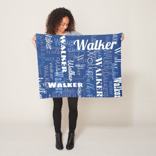 Blue White Medium Length Name Pattern Typography Fleece Blanket