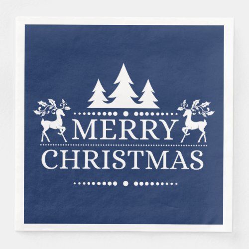 Blue  White Merry Christmas Paper Napkins