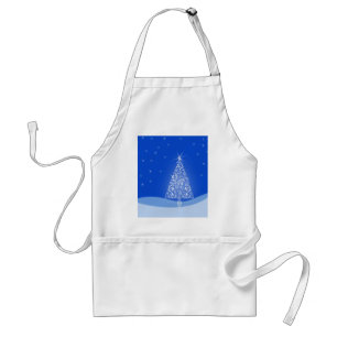 Blue White Merry Christmas Tree Stars Night Light Adult Apron