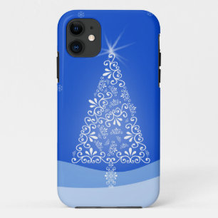 Blue White Merry Christmas Tree Stars Night Light iPhone 11 Case