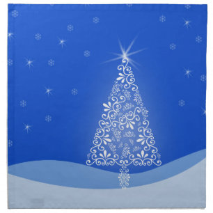 Blue White Merry Christmas Tree Stars Night Light Cloth Napkin