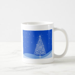 Blue White Merry Christmas Tree Stars Night Light Coffee Mug