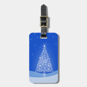 Blue White Merry Christmas Tree Stars Night Light Luggage Tag