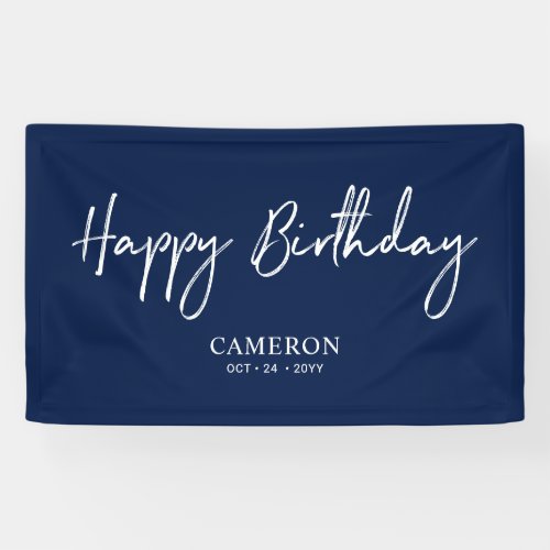 Blue  White Minimal Custom Happy Birthday Banner