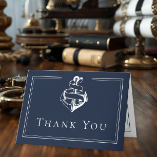 Blue White Minimal Nautical Anchor Coastal Wedding Letterpress Thank You Card