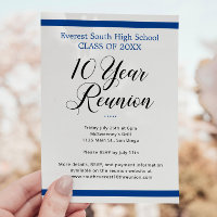 Blue White Minimalist 10 Year Class Reunion