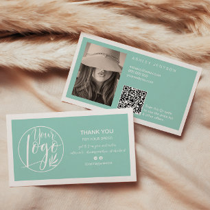 Blue white minimalist logo Qr order thank you Business Card