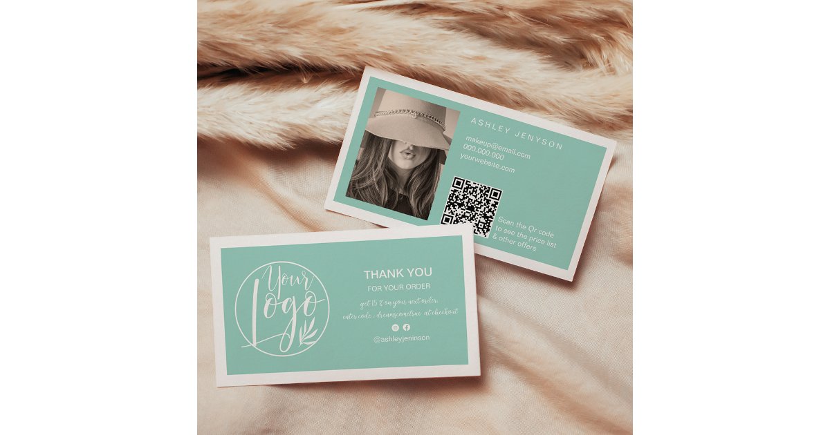 Blue white minimalist logo Qr order thank you Business Card | Zazzle